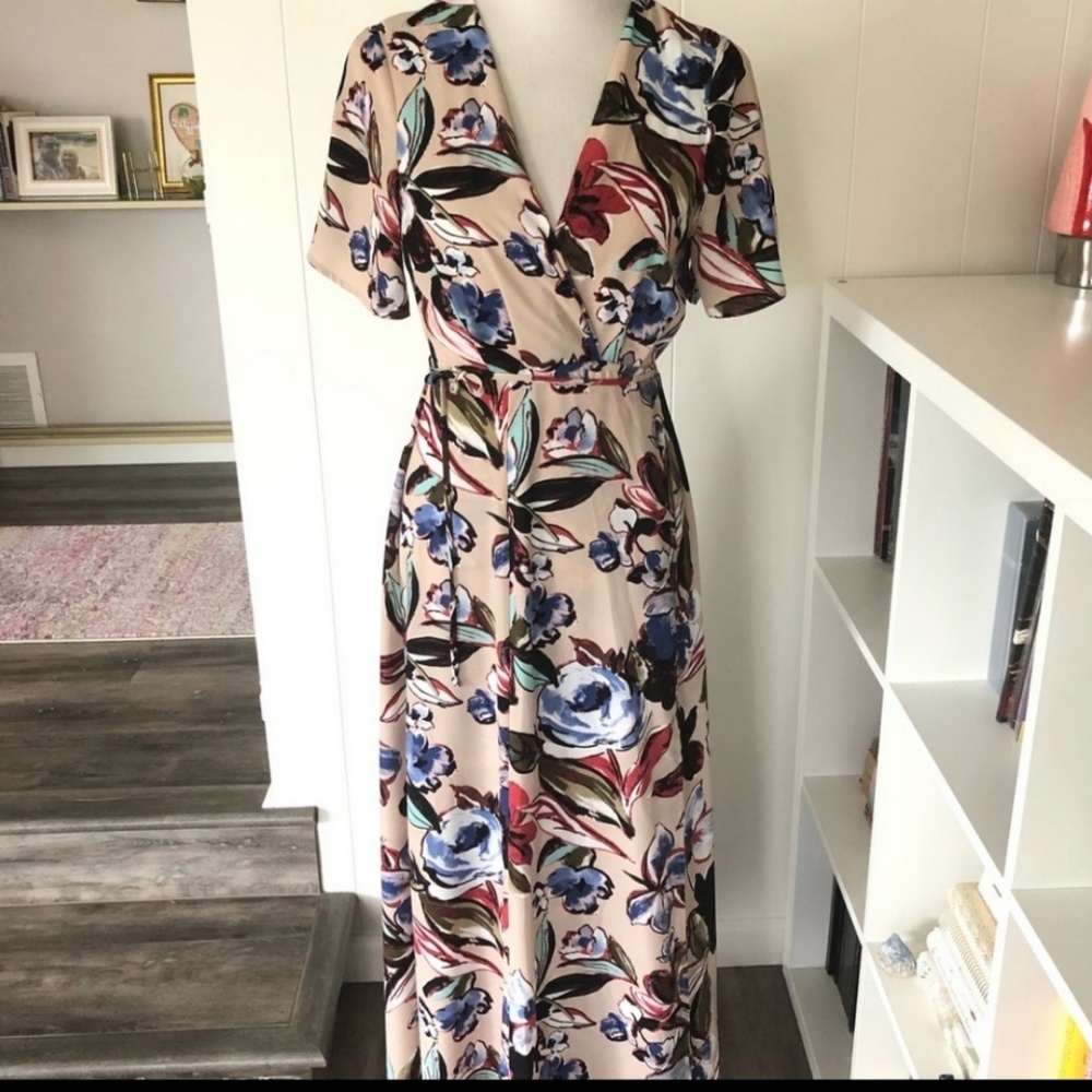 Lush floral wrap dress large